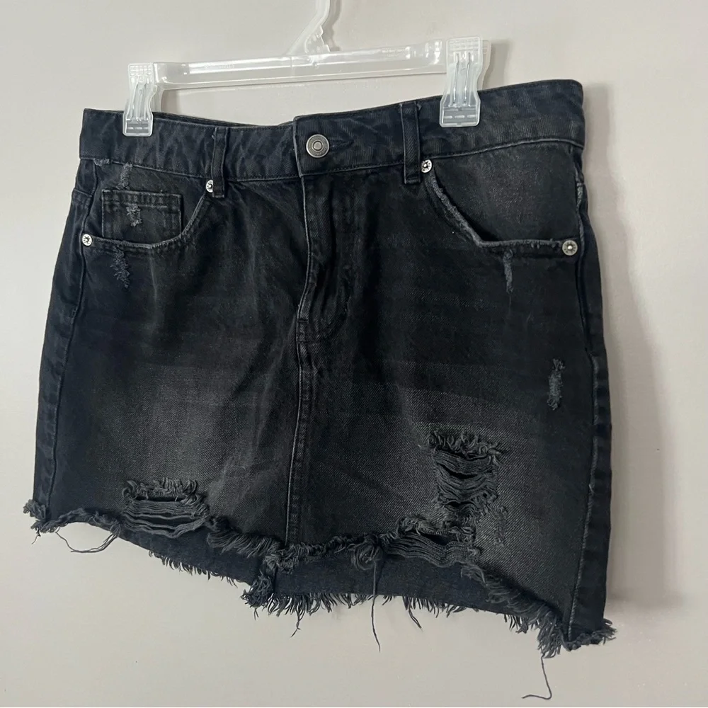 We The Free People Black Denim Mini Skirt Ripped Distressed 12 Festival Boho